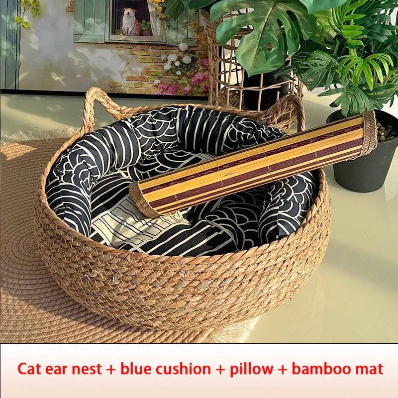 Four Seasons Cat Bed Woven Removable Upholstery Sleeping House Cat Scratch Floor Rattan Washable Cats Pet Products Accessories - Urban Pet Plaza 