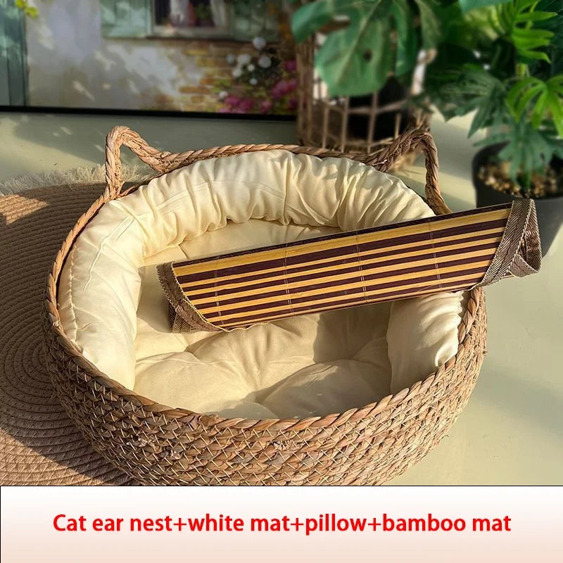 Four Seasons Cat Bed Woven Removable Upholstery Sleeping House Cat Scratch Floor Rattan Washable Cats Pet Products Accessories - Urban Pet Plaza 