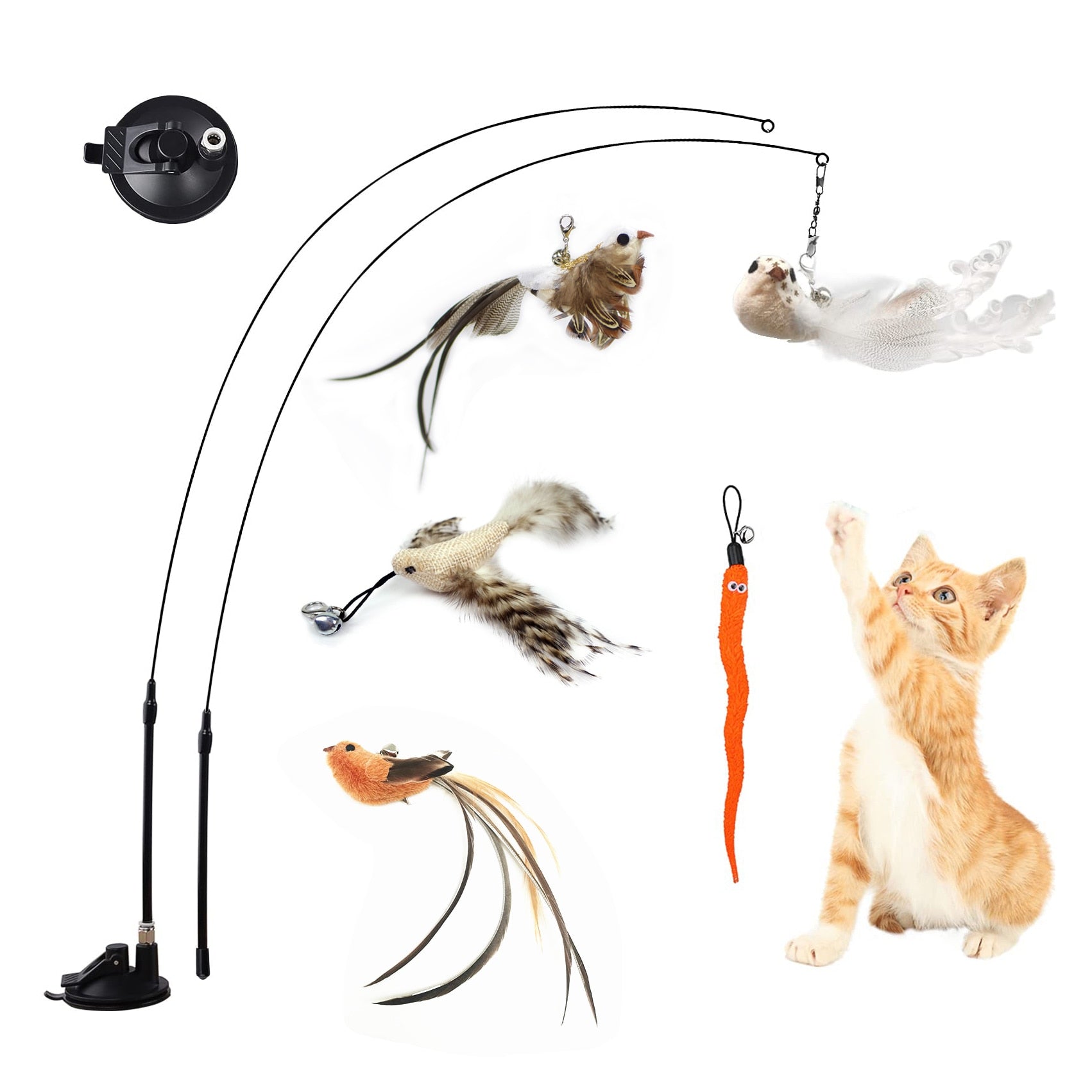 Funny Simulation Bird Interactive Cat Toy with Super Suction Cup Feather Bird for Kitten Play Chase Exercise Cat Toy Supplies - Urban Pet Plaza 