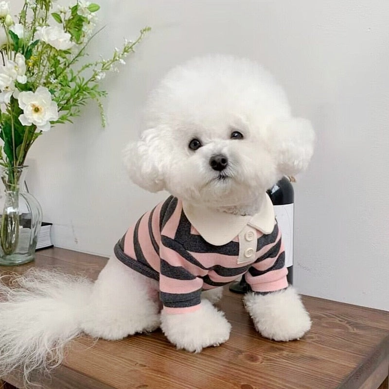 Summer Dog Polo Shirt Pet Dog Cooling Clothes Striped Sweatshirt Chihuahua Puppy Pullover Dog Vest for Small Medium Dogs Costume - Urban Pet Plaza 