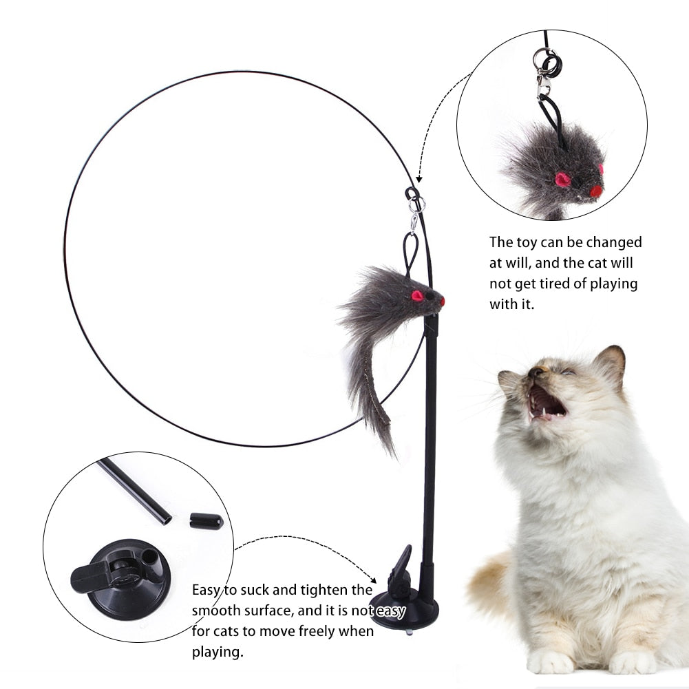 Handfree Bird/Feather Cat Wand with Bell Powerful Suction Cup Interactive Toys for Cats Kitten Hunting Exercise Pet Products - Urban Pet Plaza 