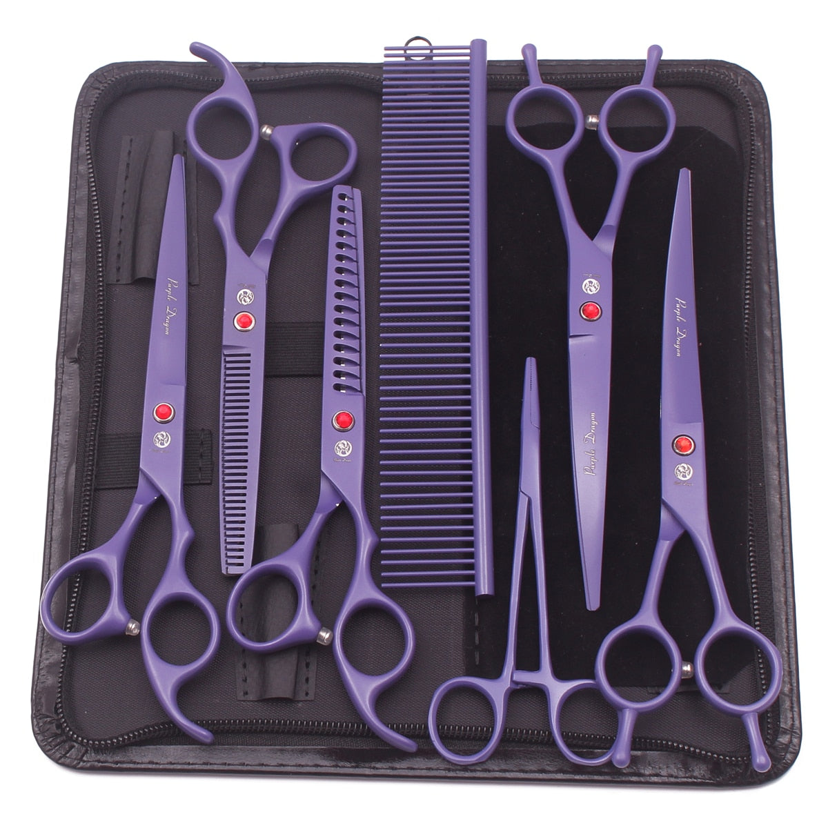 Purple Dragon Dog Grooming Scissors Kit 7" 6.5" Stainless Pet Curved Scissors Thinning Scissors Straight Shears Chunker Z3002 - Urban Pet Plaza 