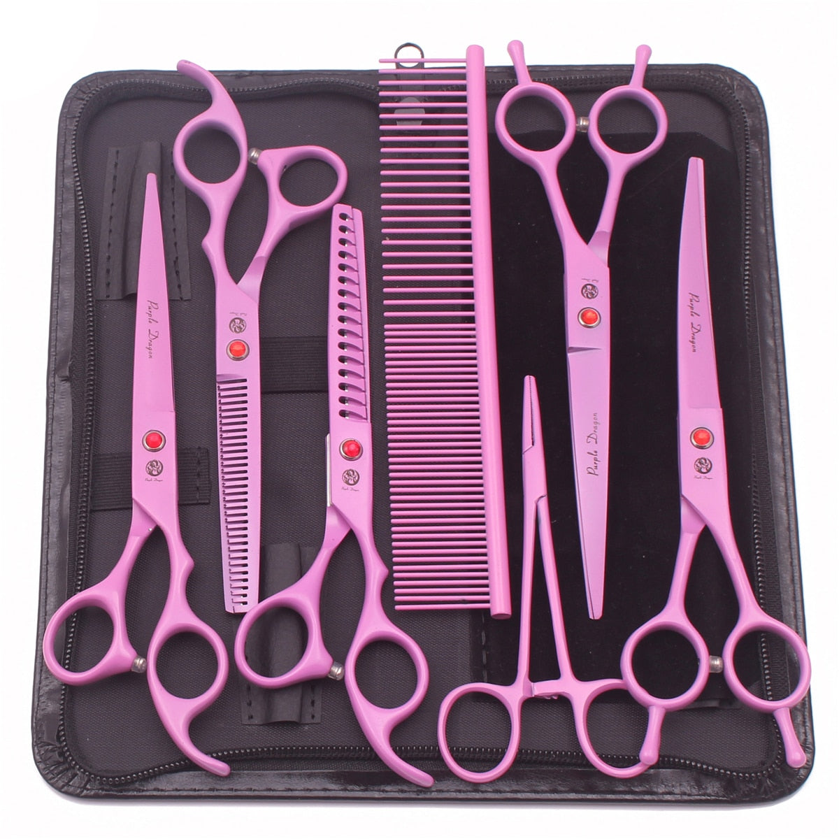 Purple Dragon Dog Grooming Scissors Kit 7" 6.5" Stainless Pet Curved Scissors Thinning Scissors Straight Shears Chunker Z3002 - Urban Pet Plaza 