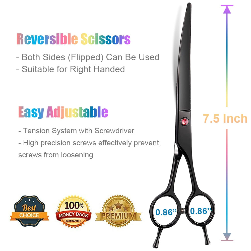Portable Curved Pet Hair Scissors Grooming Both Hand Available Stainless Steel Dog Scissors Pets Shears Animal Cutting Scissors - Urban Pet Plaza 