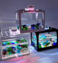 Small Fish Tank With Seven-color LED Lights, Desktop Creative Micro Landscape Ecological Tank DIY Mini Tropical Fish Aquarium - Urban Pet Plaza 