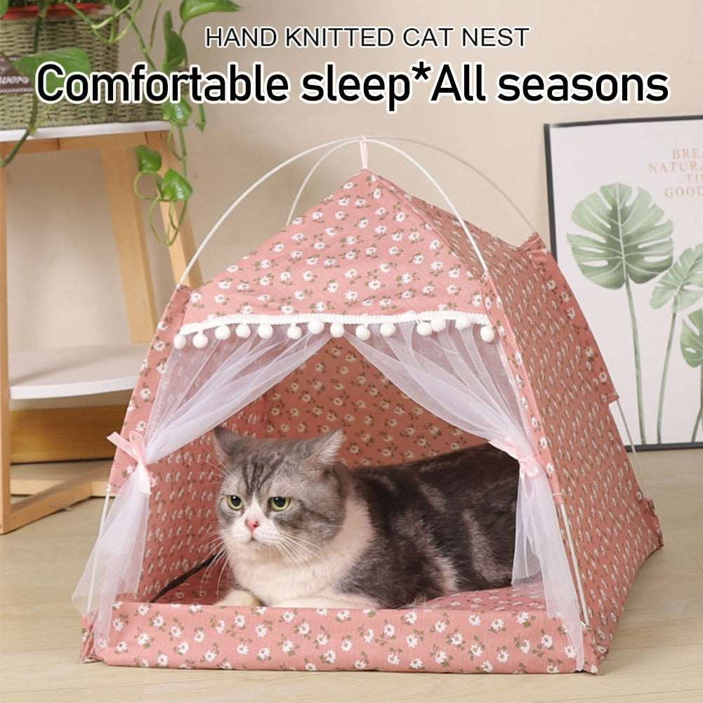 Cat Tent Bed Pet Products The General Teepee Closed Cozy Hammock with Floors Cat House Pet Small Dog House Accessories Products - Urban Pet Plaza 