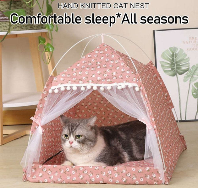 Cat Tent Bed Pet Products The General Teepee Closed Cozy Hammock with Floors Cat House Pet Small Dog House Accessories Products - Urban Pet Plaza 