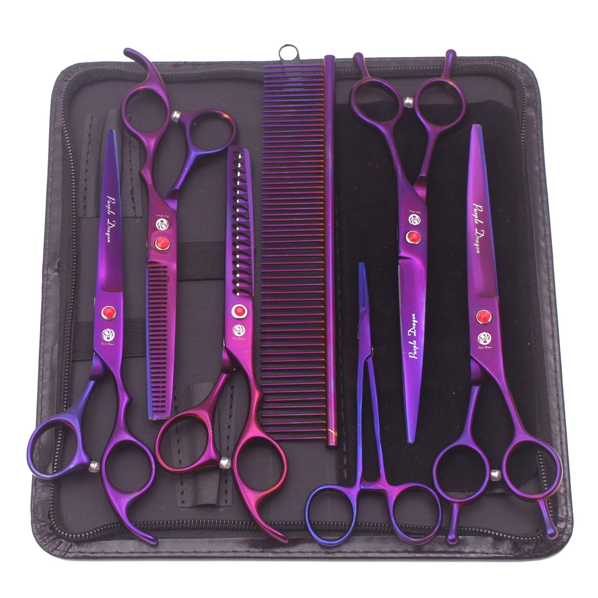 Purple Dragon Dog Grooming Scissors Kit 7" 6.5" Stainless Pet Curved Scissors Thinning Scissors Straight Shears Chunker Z3002 - Urban Pet Plaza 