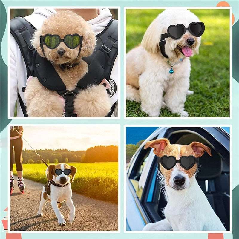 1 Pcs Heart-shaped Small Dog Sunglasses Waterproof UV Protection Dog Cat Sun Glasses with Adjustable Strap Goggles Pet Products - Urban Pet Plaza 