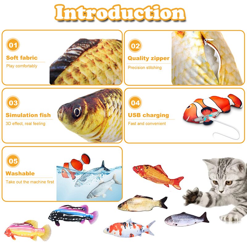 Pet Fish Toy Soft Plush Toy USB Charger Fish Cat 3D Simulation Dancing Wiggle Interaction Supplies Favors Cat Pet Chewing Toy - Urban Pet Plaza 