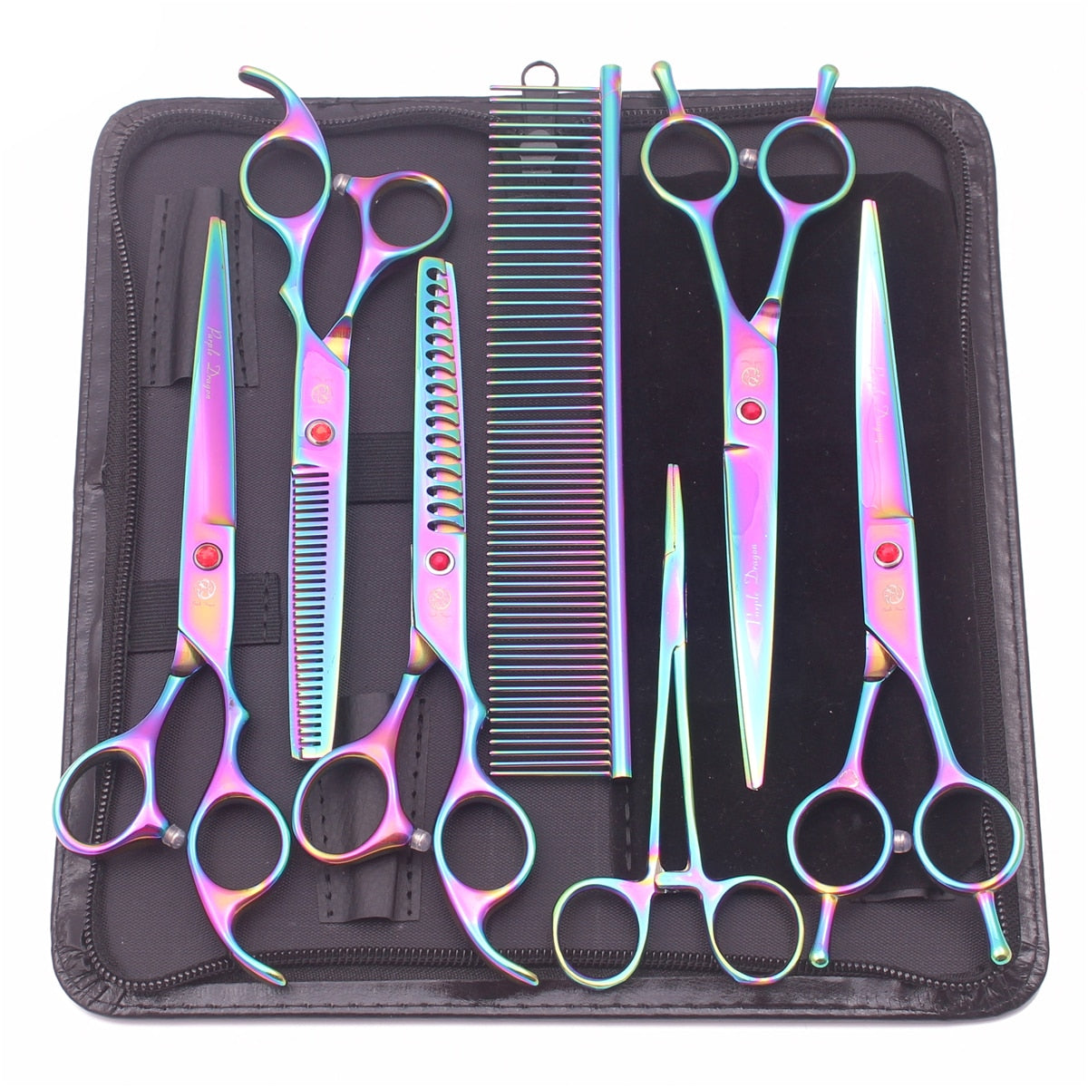 Purple Dragon Dog Grooming Scissors Kit 7" 6.5" Stainless Pet Curved Scissors Thinning Scissors Straight Shears Chunker Z3002 - Urban Pet Plaza 