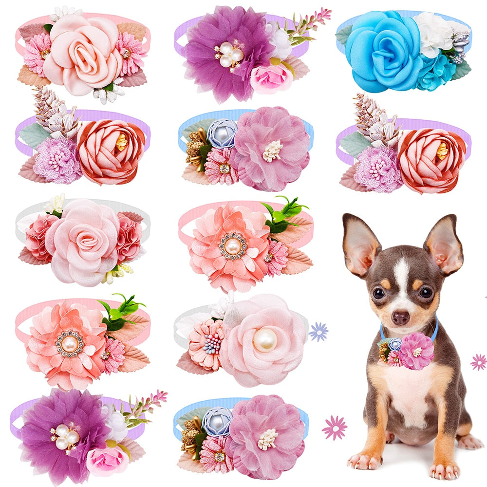 New Fashion Flower Dog Bowties Pearl Diamond Pet Dog Bows For Dog Bow Tie Collar Valentine's Day Spring Dog Grooming Products - Urban Pet Plaza 