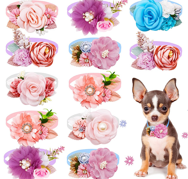 New Fashion Flower Dog Bowties Pearl Diamond Pet Dog Bows For Dog Bow Tie Collar Valentine's Day Spring Dog Grooming Products - Urban Pet Plaza 