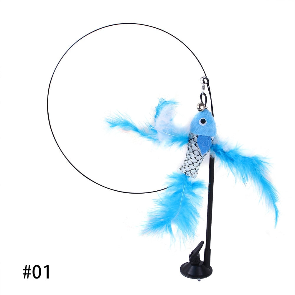 Handfree Bird/Feather Cat Wand with Bell Powerful Suction Cup Interactive Toys for Cats Kitten Hunting Exercise Pet Products - Urban Pet Plaza 