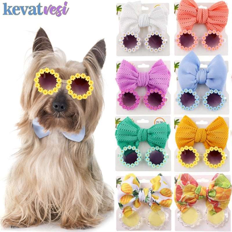 2Pcs/Set Pet Dog Headband Summer Beach Dog Sunglasses Dog Grooming Party Photography Props Cat Headband Bow Pet Hair Accessories - Urban Pet Plaza 