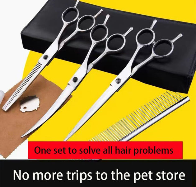 Pet Grooming Scissors Dog Hair Professional Trimming Scissors Set Teddy Haircutting Bent Scissors Pet Clippers Portable Sets - Urban Pet Plaza 