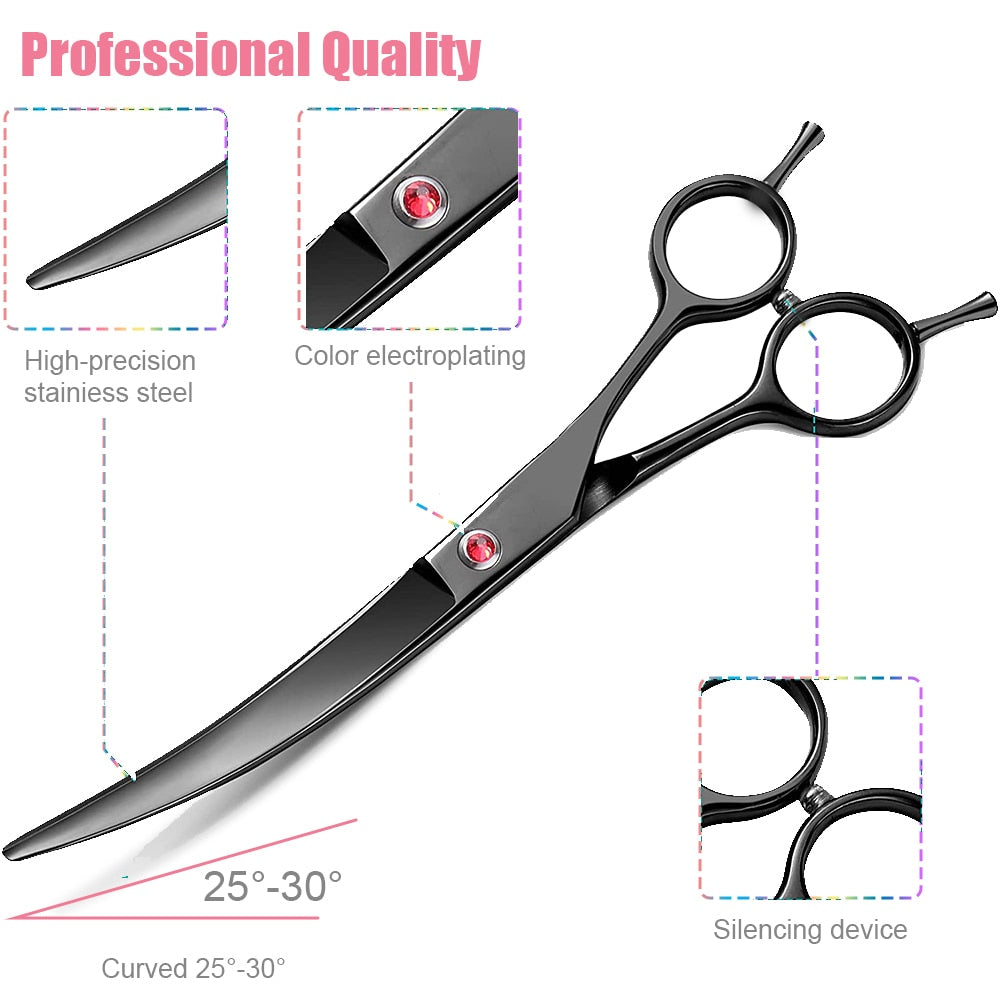 Portable Curved Pet Hair Scissors Grooming Both Hand Available Stainless Steel Dog Scissors Pets Shears Animal Cutting Scissors - Urban Pet Plaza 