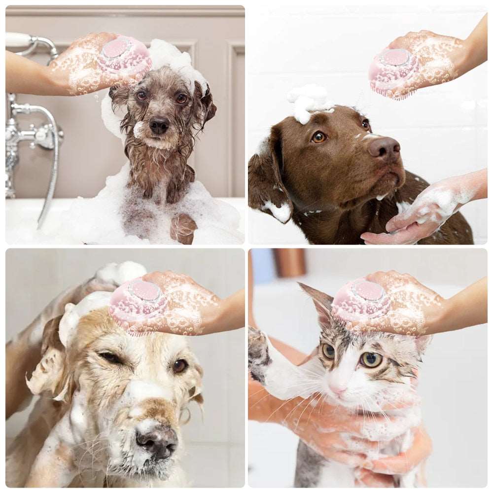 Bathroom Puppycat Washing Massage Dispenser Grooming Shower Brush Soft Silicone Dog Brush Pet Shampoo Massager Bath Brush - Urban Pet Plaza 