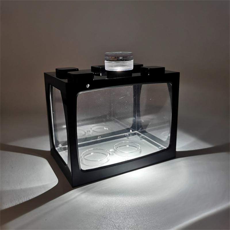 Small Fish Tank With Seven-color LED Lights, Desktop Creative Micro Landscape Ecological Tank DIY Mini Tropical Fish Aquarium - Urban Pet Plaza 