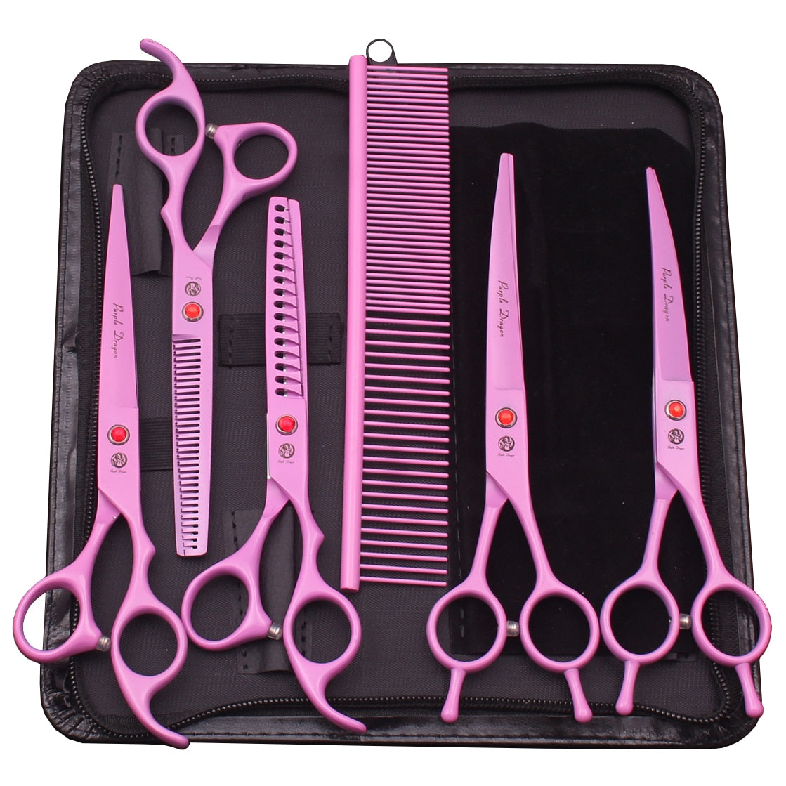 Purple Dragon Dog Grooming Scissors Kit 7" 6.5" Stainless Pet Curved Scissors Thinning Scissors Straight Shears Chunker Z3002 - Urban Pet Plaza 