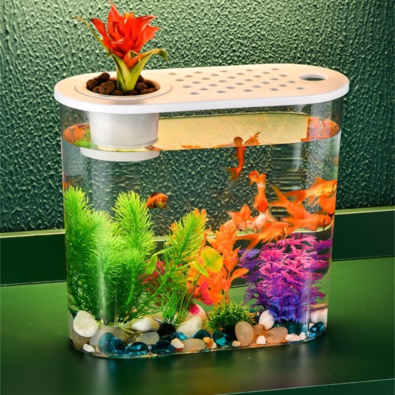 FishTank Hydroponics Desktop Plant Terrarium Desktop Clear Table Fish Bowl Desktop Aquarium Aquaponic Planter Tanks - Urban Pet Plaza 