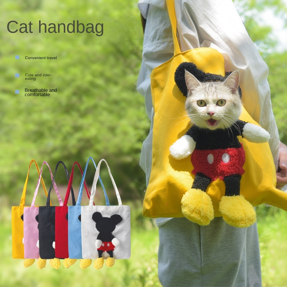 Pet Cat Carries Bag Out Breathable Canvas Cat Shoulder Bag Large Space Open Head Dog Schoolbag Tote - Urban Pet Plaza 