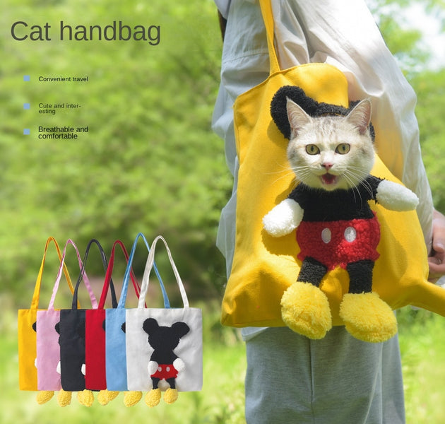 Pet Cat Carries Bag Out Breathable Canvas Cat Shoulder Bag Large Space Open Head Dog Schoolbag Tote - Urban Pet Plaza 