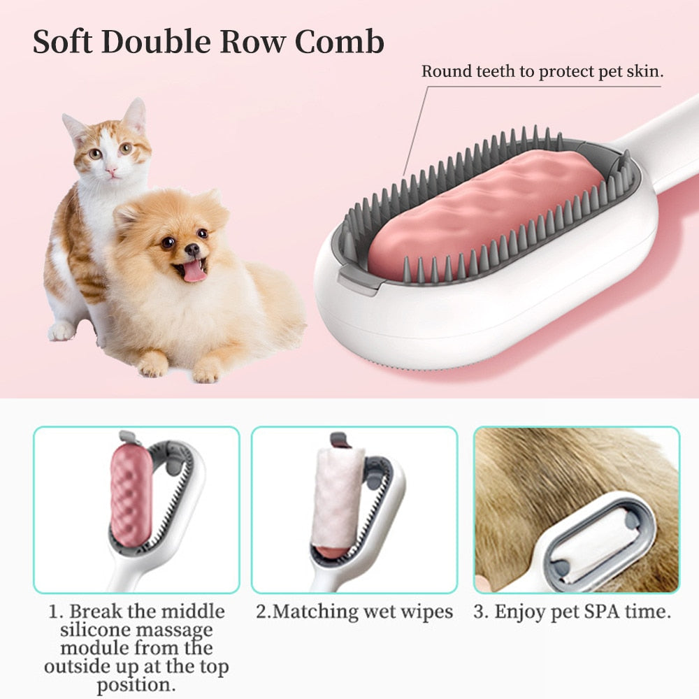 Double Sided Hair Removal Brushes for Cat Dog Pet Grooming Comb with Wipes Kitten Brush Pet Products Supplies - Urban Pet Plaza 