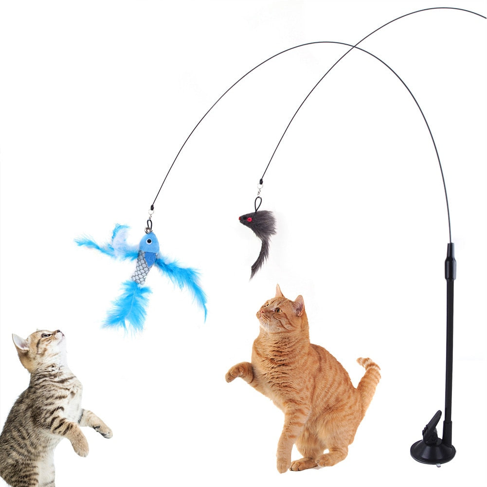 Handfree Bird/Feather Cat Wand with Bell Powerful Suction Cup Interactive Toys for Cats Kitten Hunting Exercise Pet Products - Urban Pet Plaza 