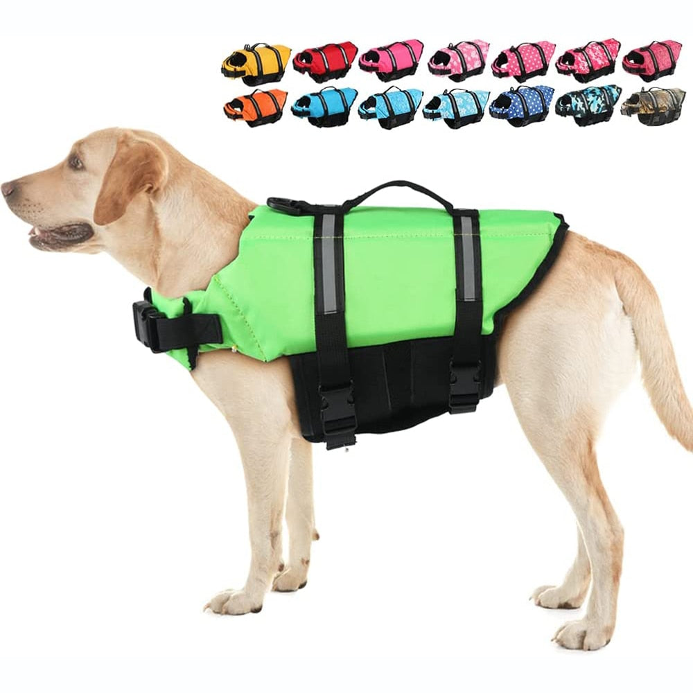 Dog Life Jacket with Reflective Stripe Adjustable High Flotation Dog Life Vest Ripstop Dog Lifesaver Pet Life Preserver Swimsuit - Urban Pet Plaza 